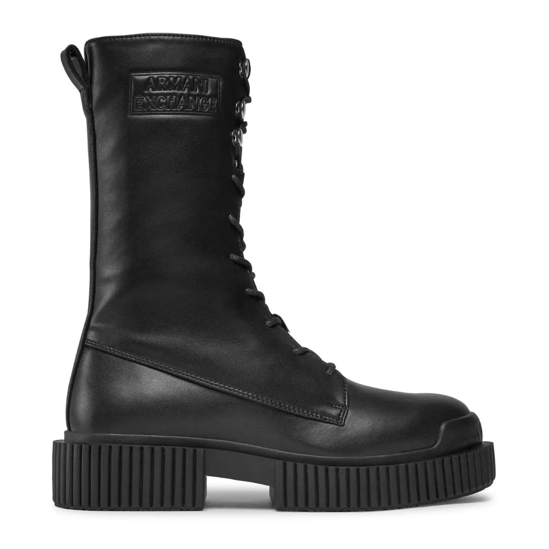 ARMANI EXCHANGE Leather Lace-Up Boots Womens XDN028-BLK