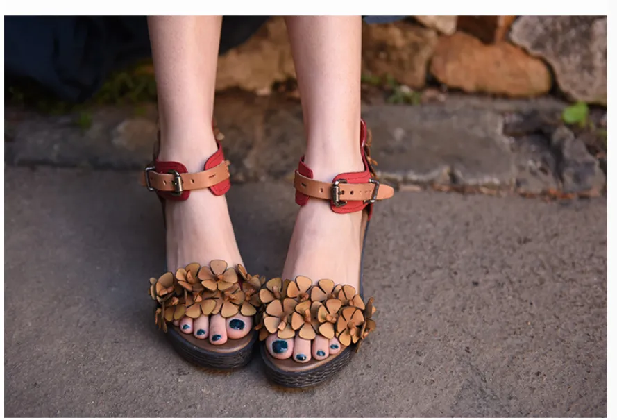ARTMU EMBROIDERED LEATHER BLOCK HEELED SANDALS