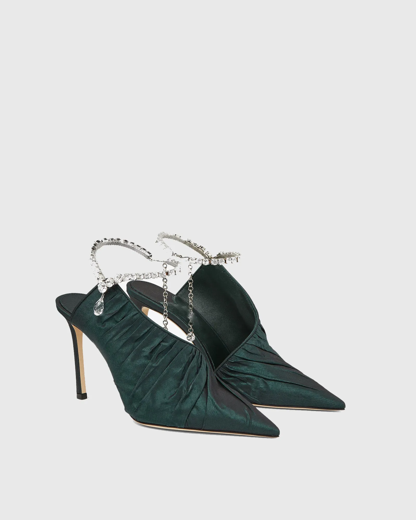 Aura Ruched Rhinestone Strap Pumps In Green