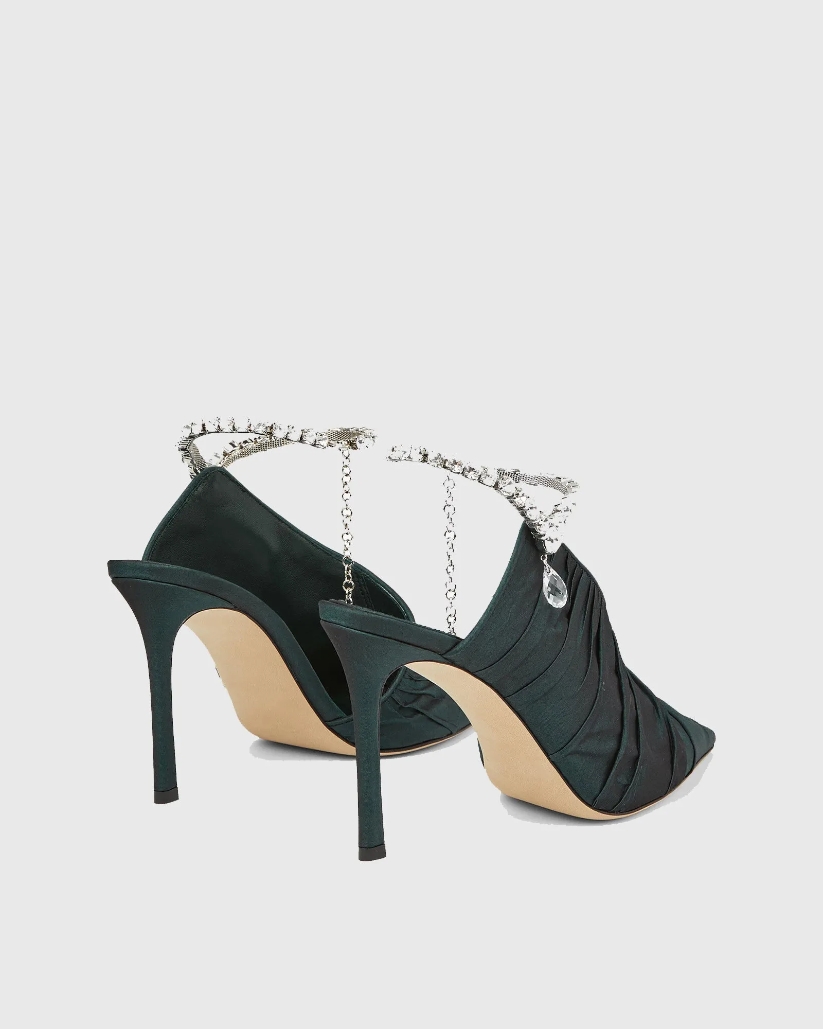 Aura Ruched Rhinestone Strap Pumps In Green