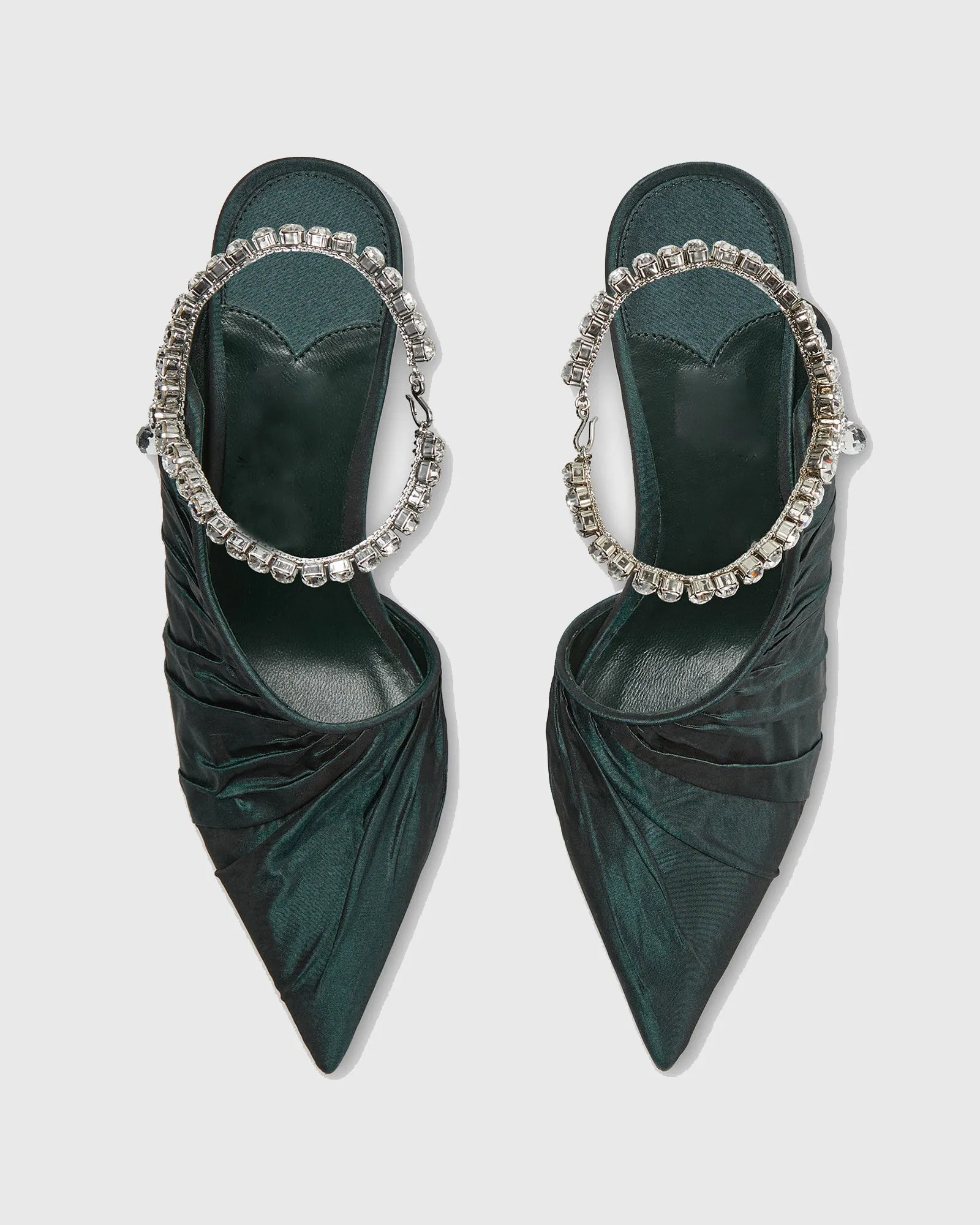 Aura Ruched Rhinestone Strap Pumps In Green