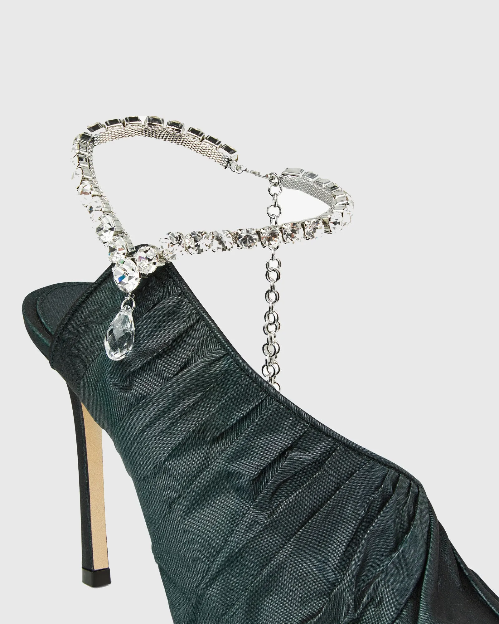 Aura Ruched Rhinestone Strap Pumps In Green