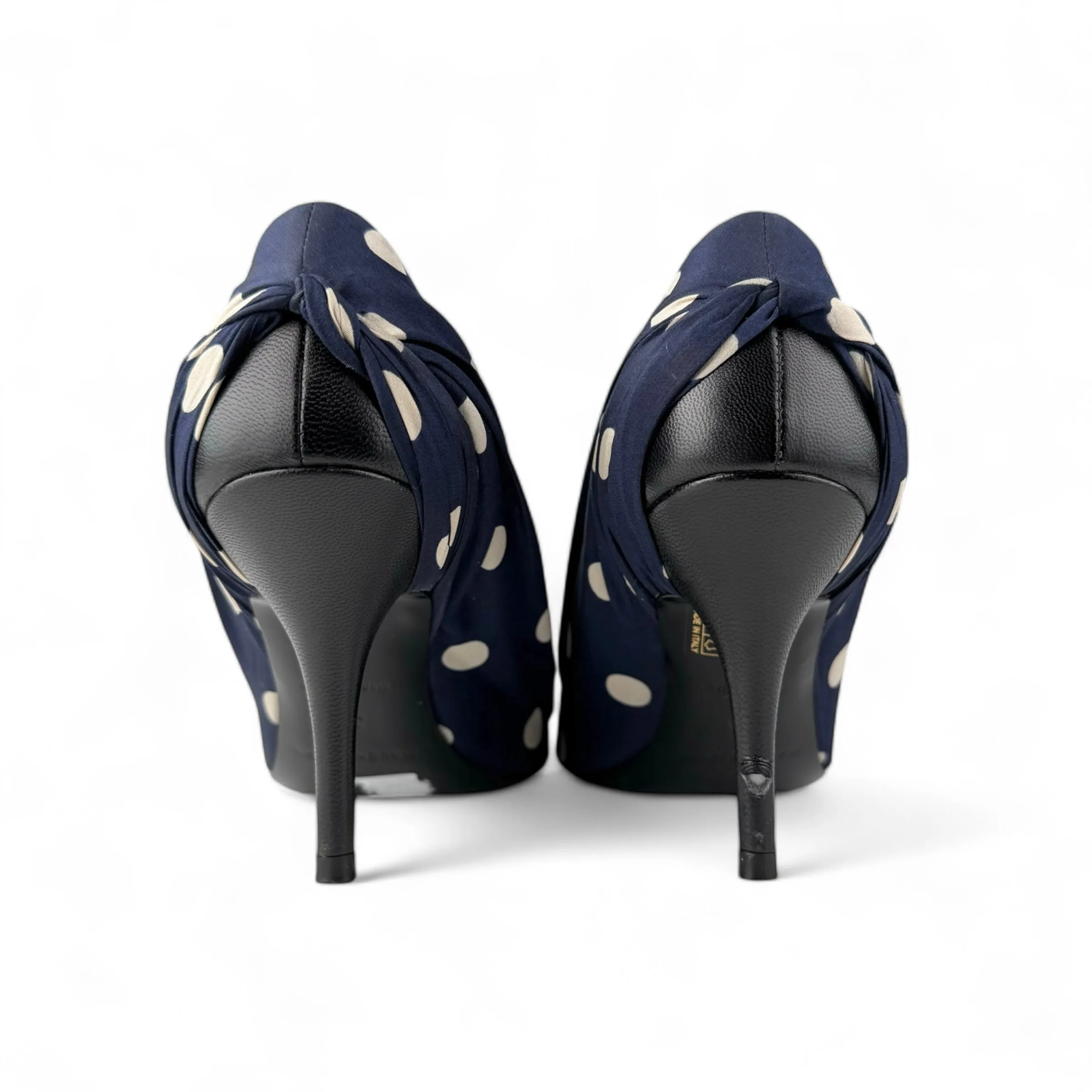 Balenciaga Ruched Blue Polka-Dot Satin Knife Pumps 80