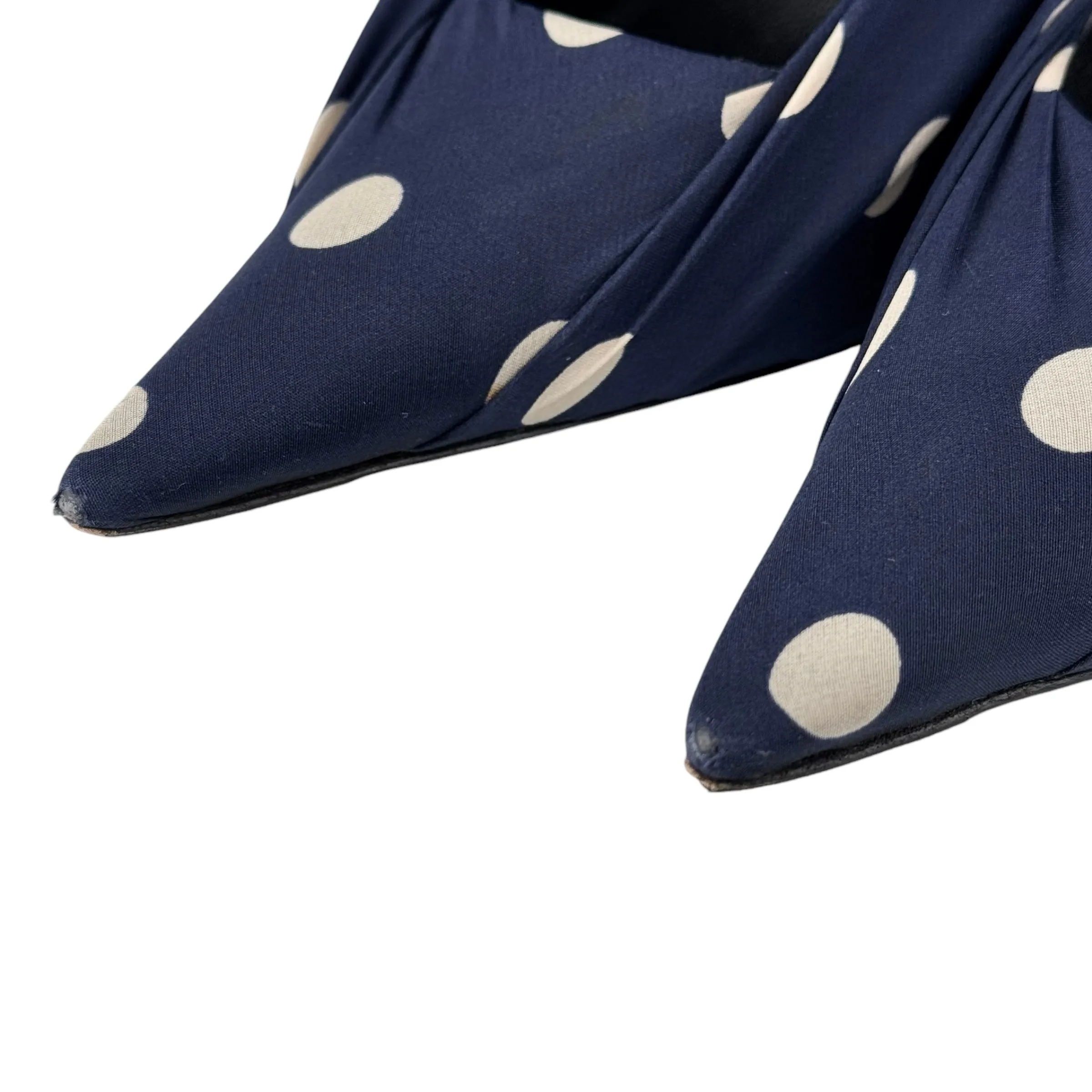 Balenciaga Ruched Blue Polka-Dot Satin Knife Pumps 80