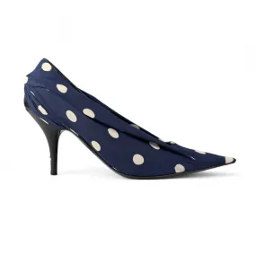 Balenciaga Ruched Blue Polka-Dot Satin Knife Pumps 80