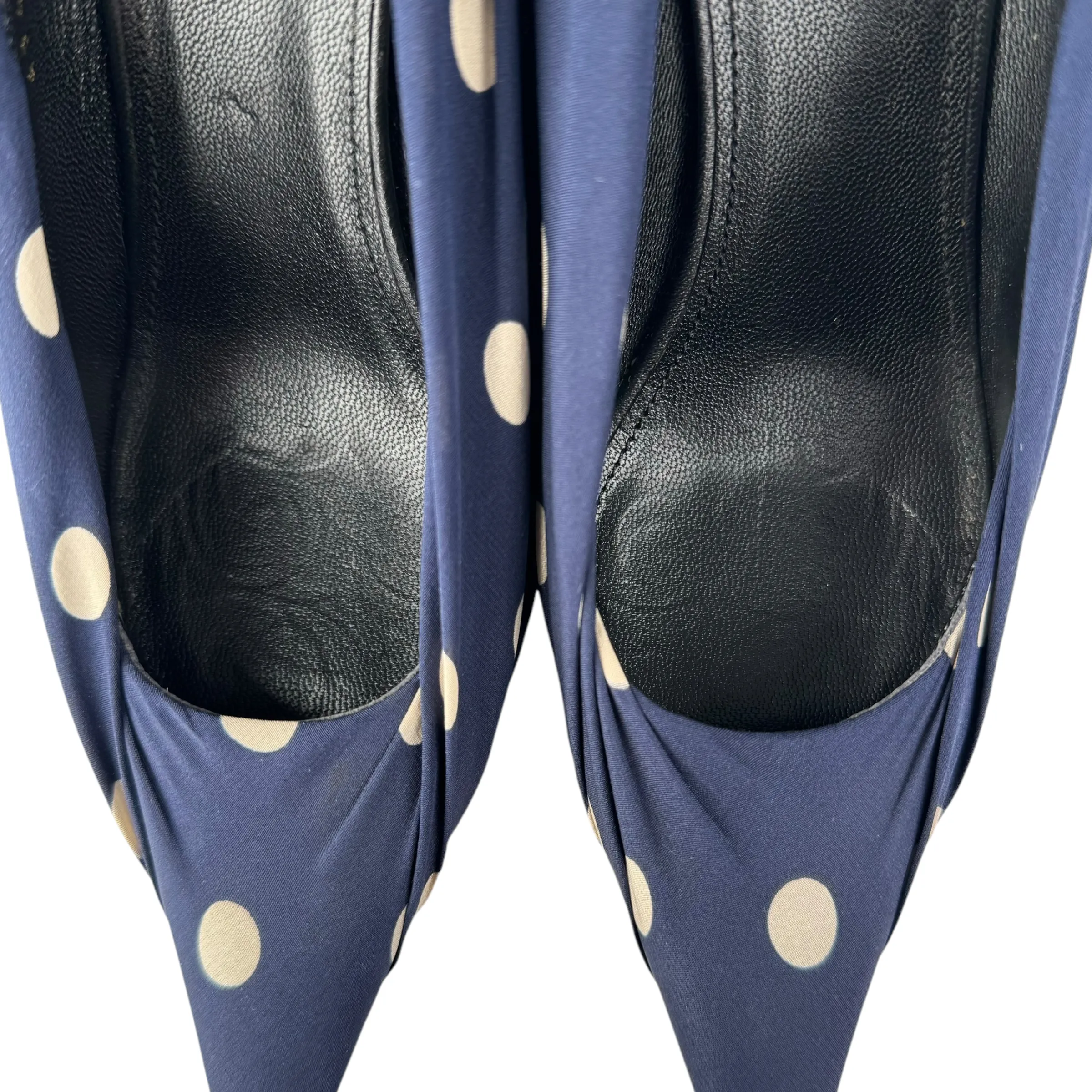Balenciaga Ruched Blue Polka-Dot Satin Knife Pumps 80