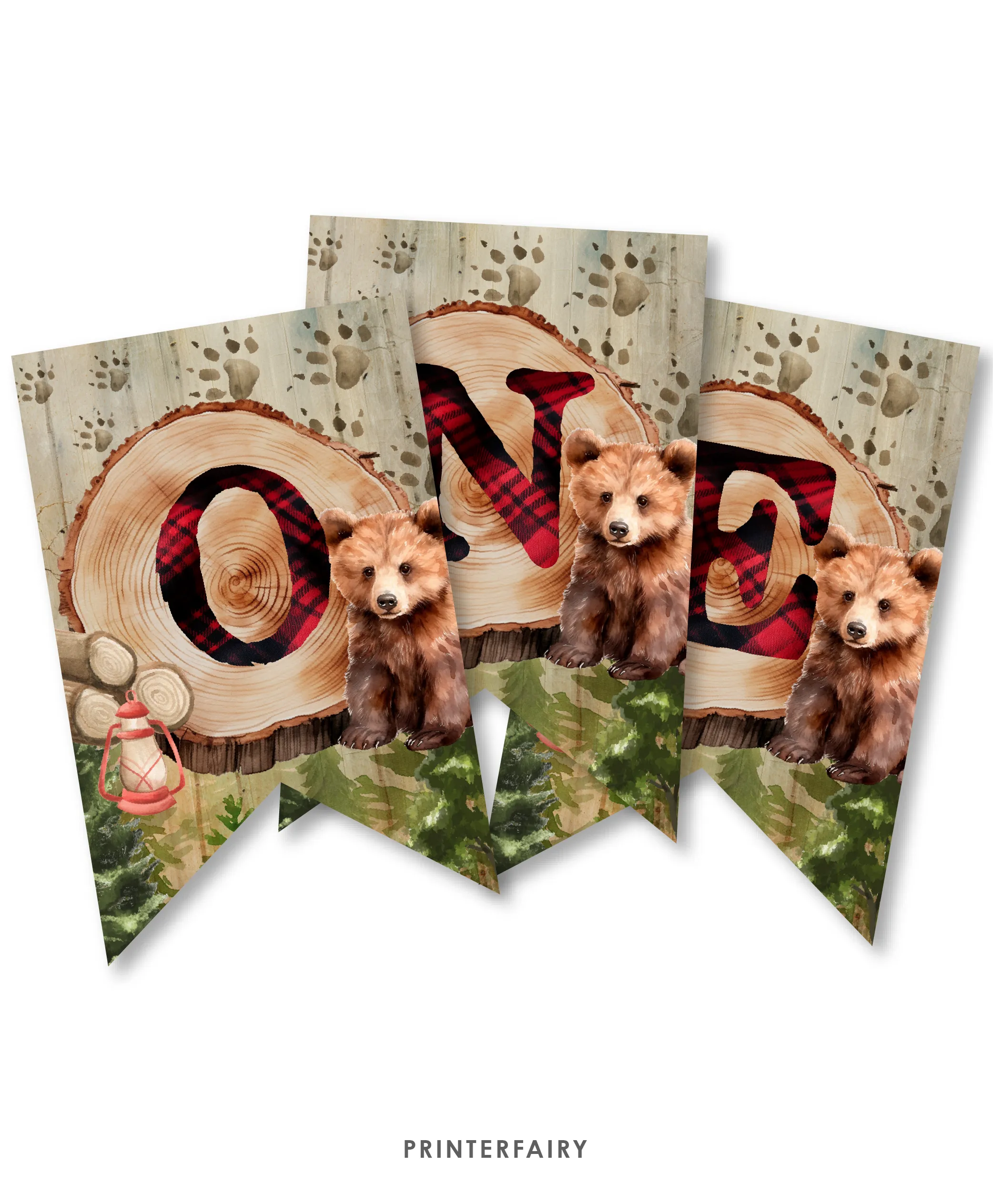 Bear Lumberjack First Birthday Banner