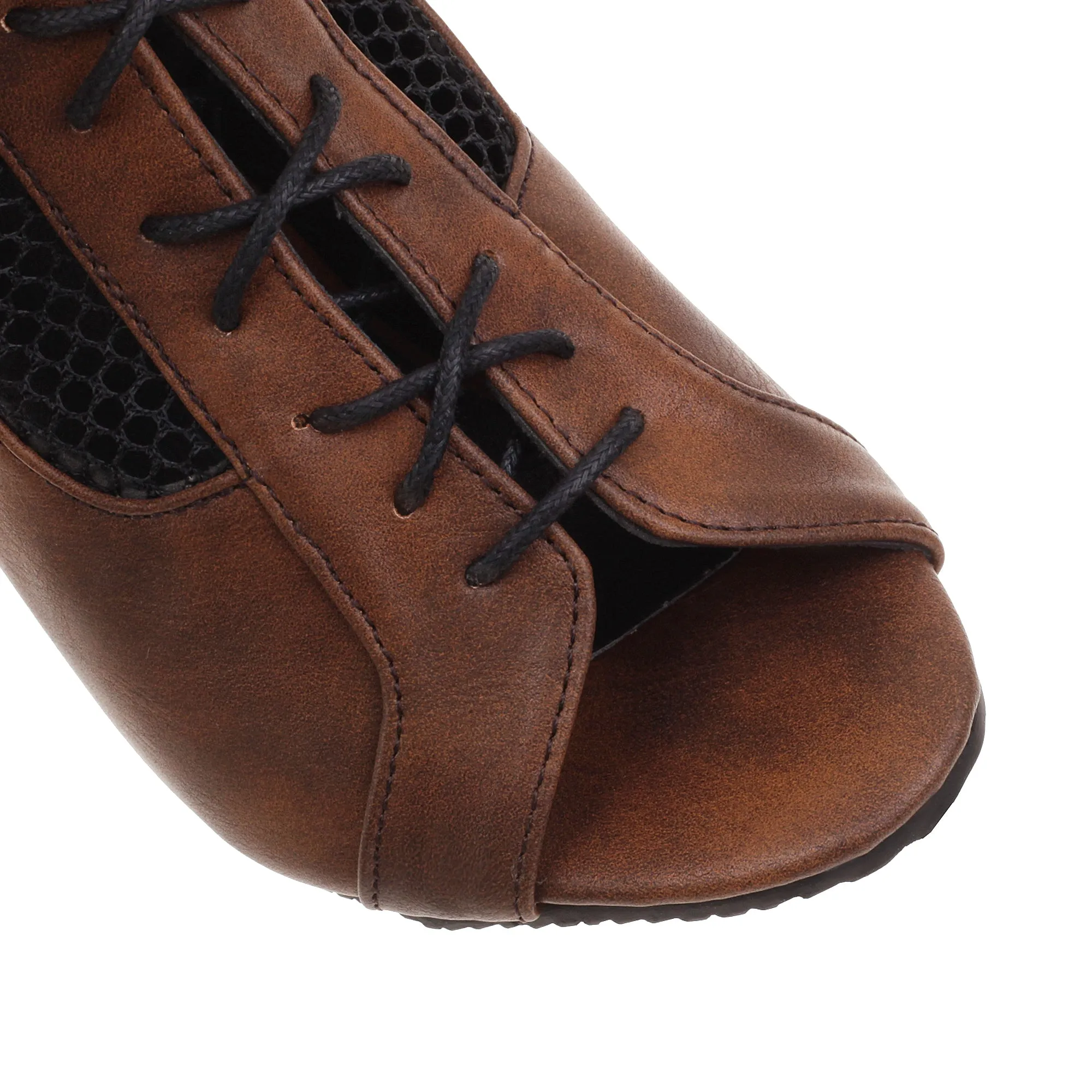 Bigsizeheels Roman Gladiator Lace-Up Heeled Sandals - Brown