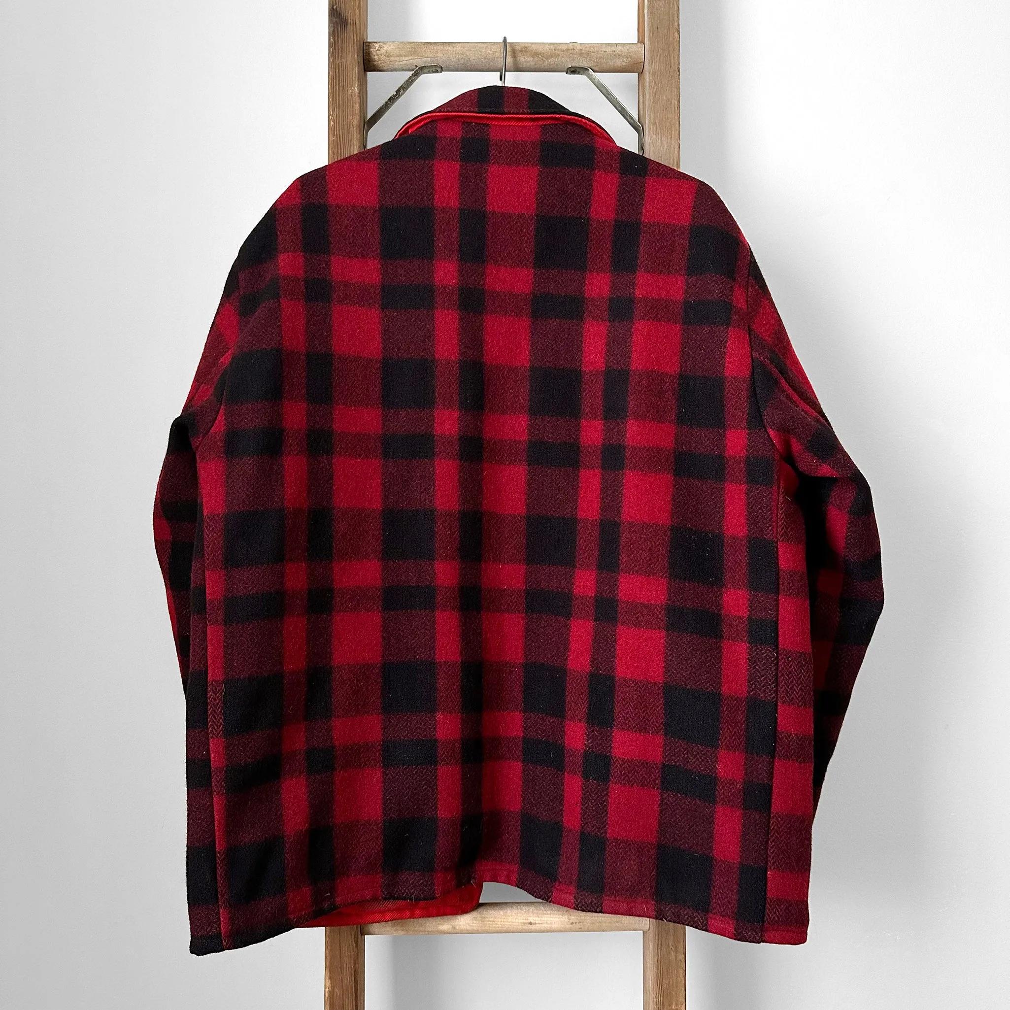 Black and Red Plaid Reversible Well-Worn Zip Front Lumberjack Wool Jacket - XL