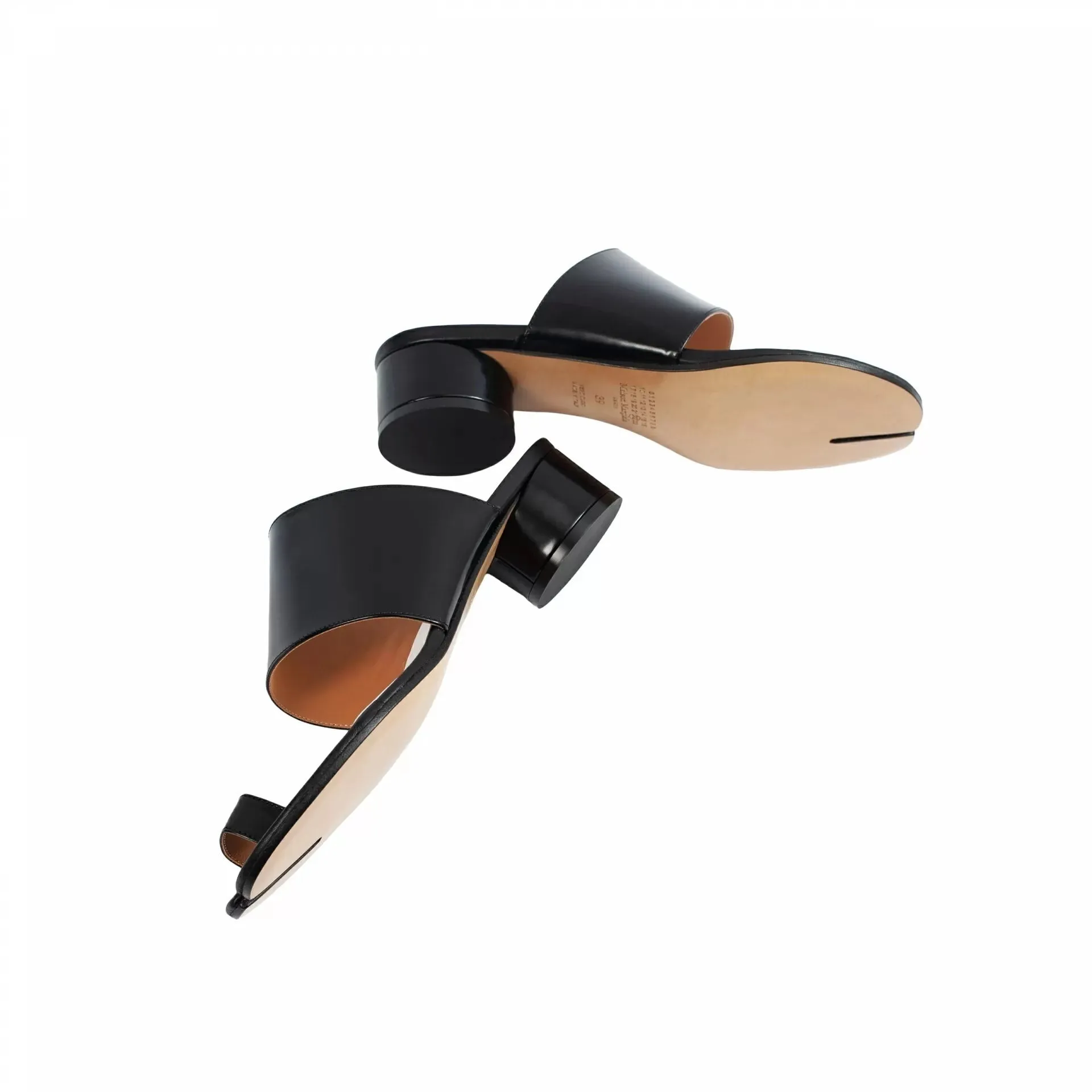Black Leather Tabi Heeled Sandals