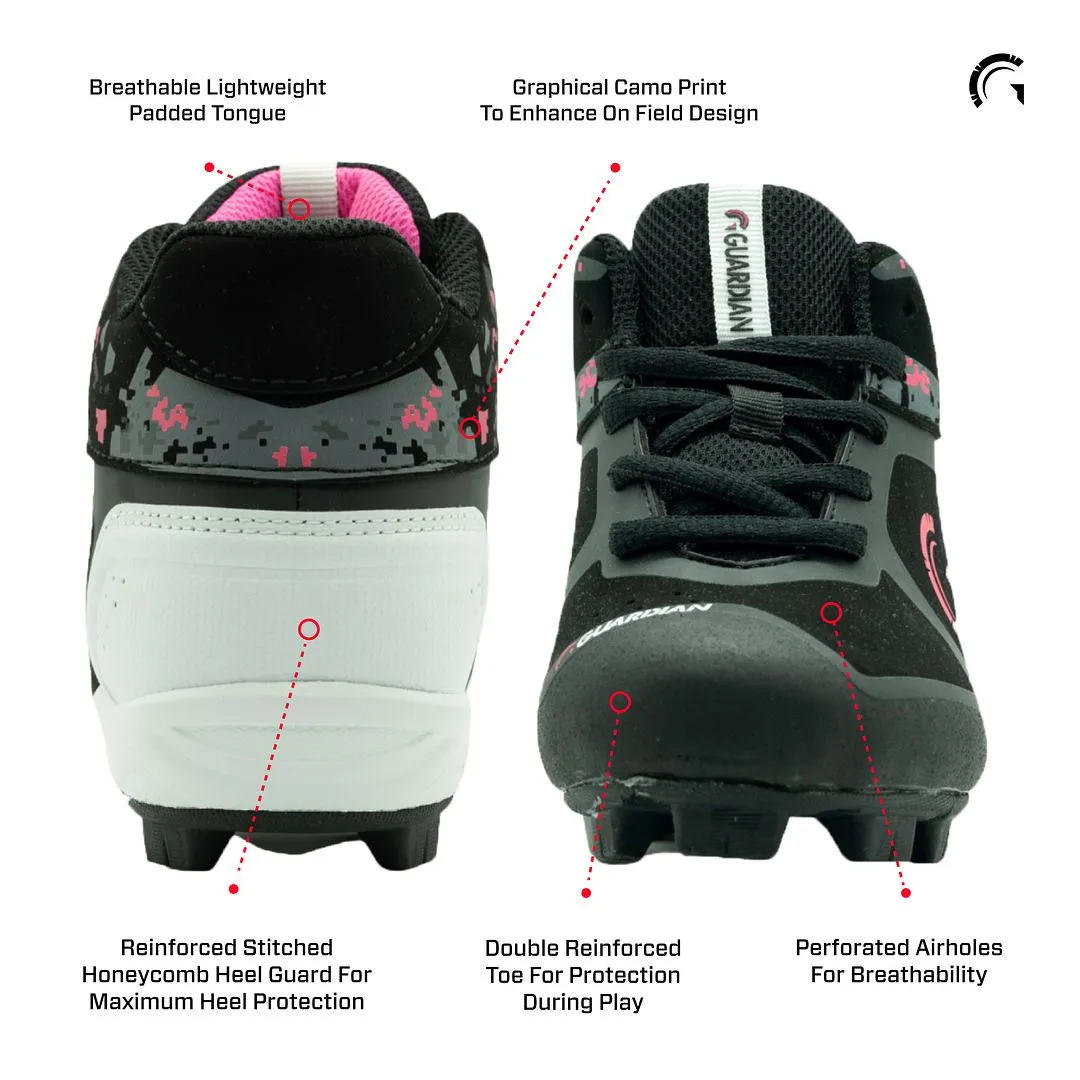 Blaze Youth Hi Top Rubber Molded Baseball and Softball Cleats (Black/Highlighter Pink)