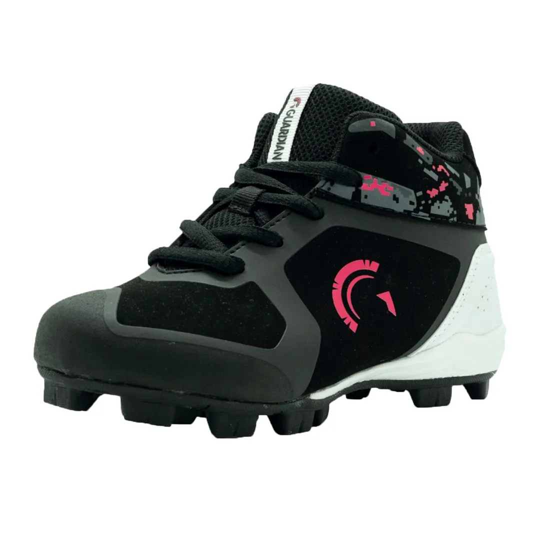 Blaze Youth Hi Top Rubber Molded Baseball and Softball Cleats (Black/Highlighter Pink)