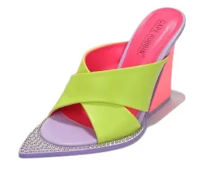 Cape Robbin Alami Multi Open Pointed Toe Block Heel Strappy Slip On Pumps