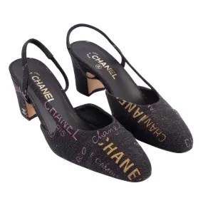 Chanel Denim Cap Toe Printed Slingback Pumps