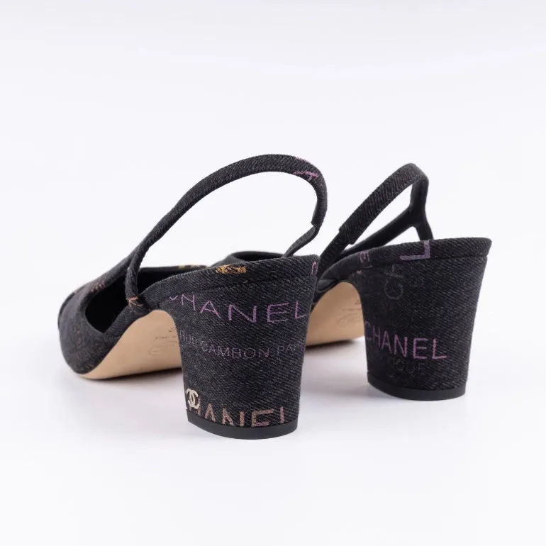 Chanel Denim Cap Toe Printed Slingback Pumps