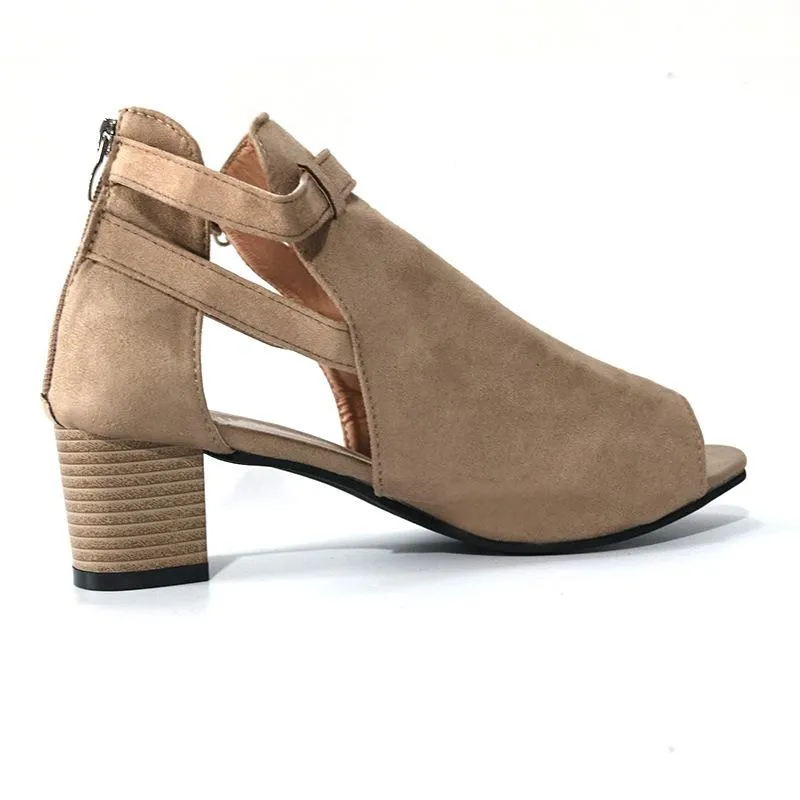 Chicvane Womens Leather Peep Toe Chunky heel Sandals