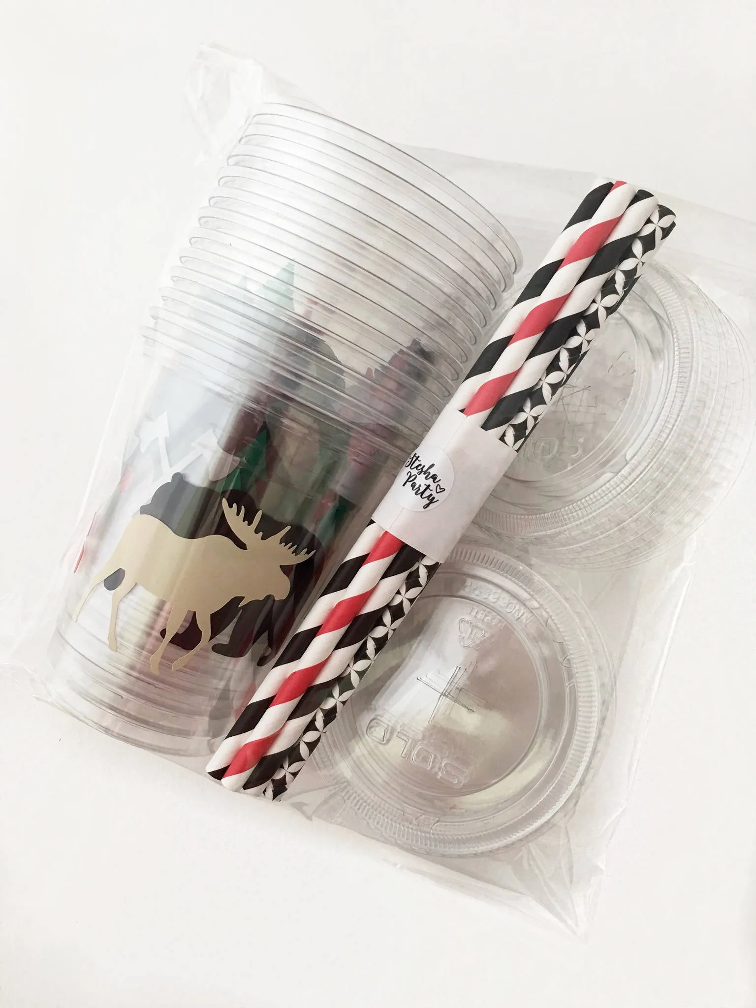 Clear Lidded Lumberjack Party Cup Set