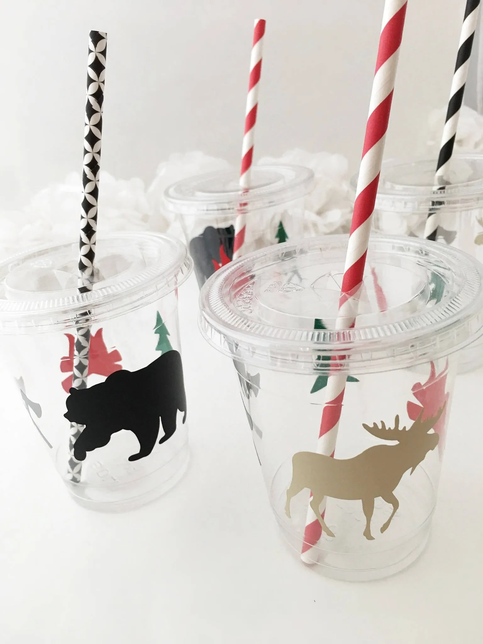 Clear Lidded Lumberjack Party Cup Set