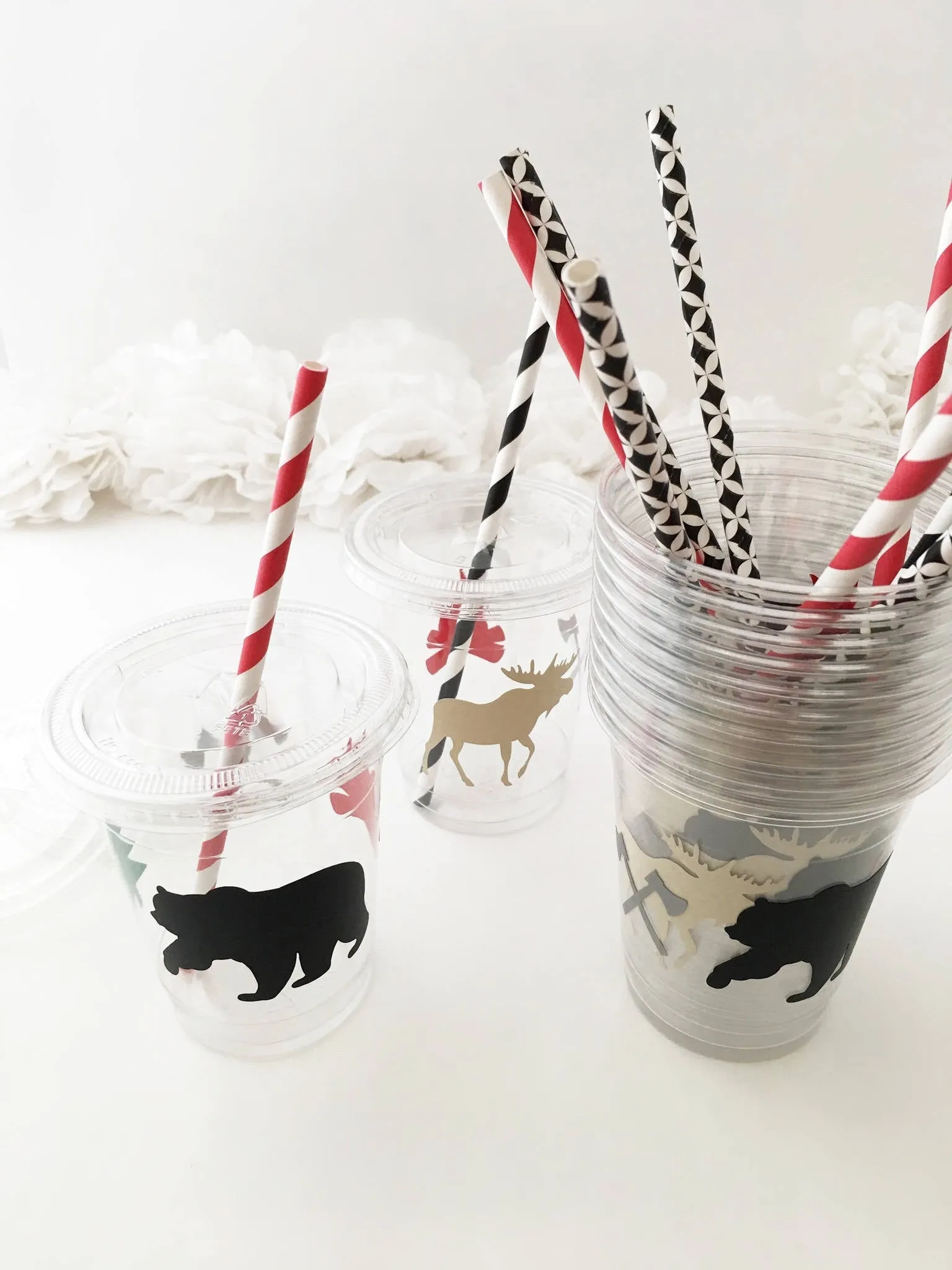 Clear Lidded Lumberjack Party Cup Set