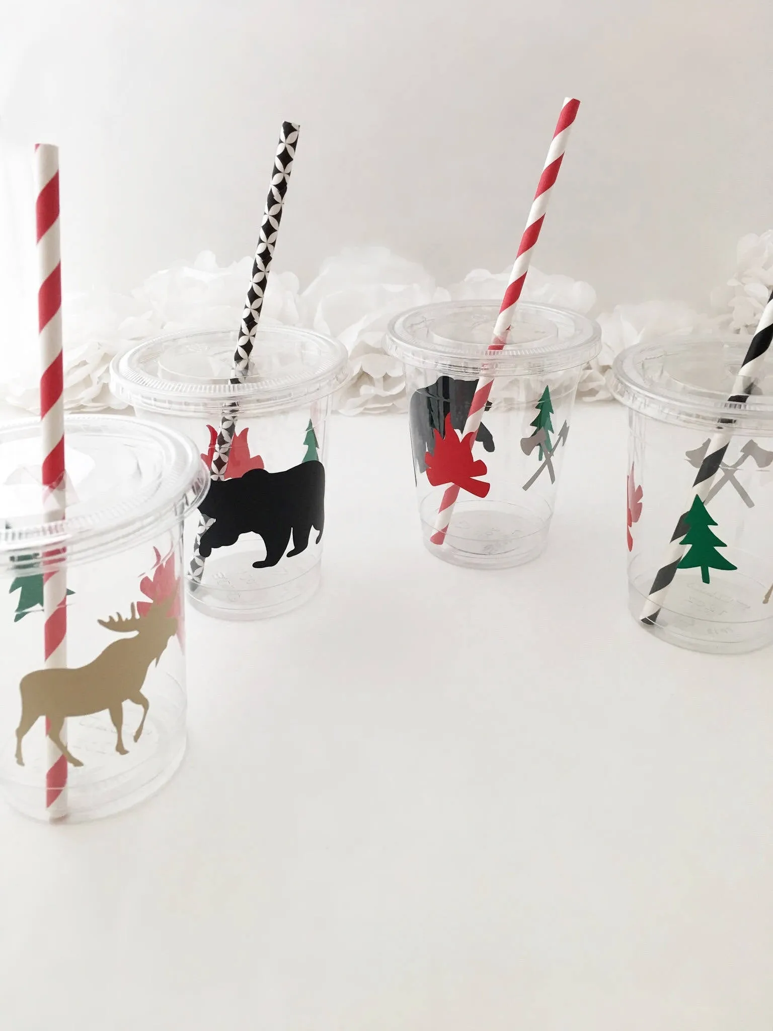 Clear Lidded Lumberjack Party Cup Set
