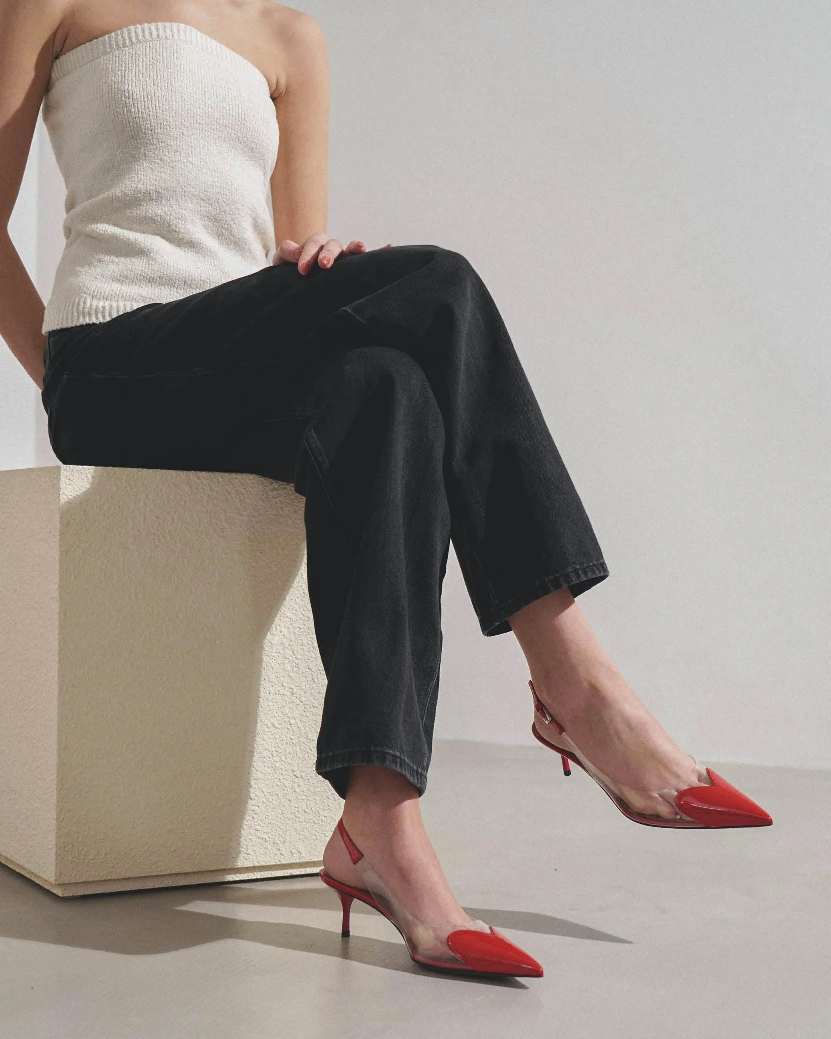 Coeur 55 red patent slingback pumps