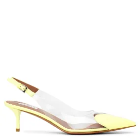 Coeur 55 yellow patent slingback pumps