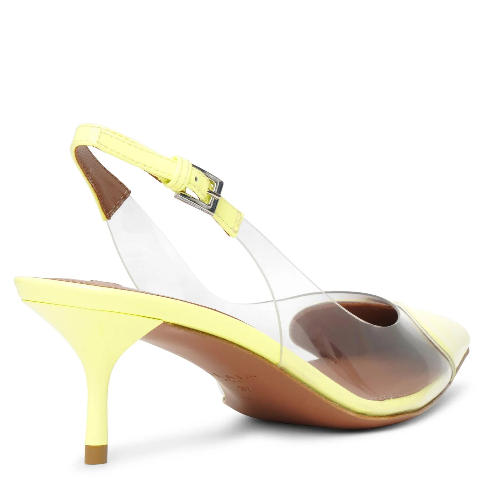 Coeur 55 yellow patent slingback pumps