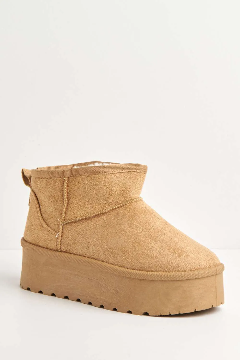 Dahl Faux Fur Lining Chunky Sole Ankle Boots in Sand