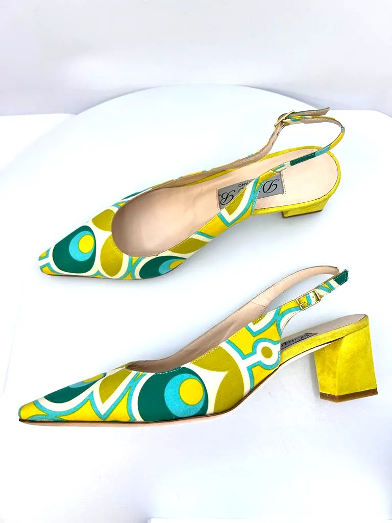 DIANE B MILANO COLORBLOCK POINTED TOE SLINGBACK PUMPS