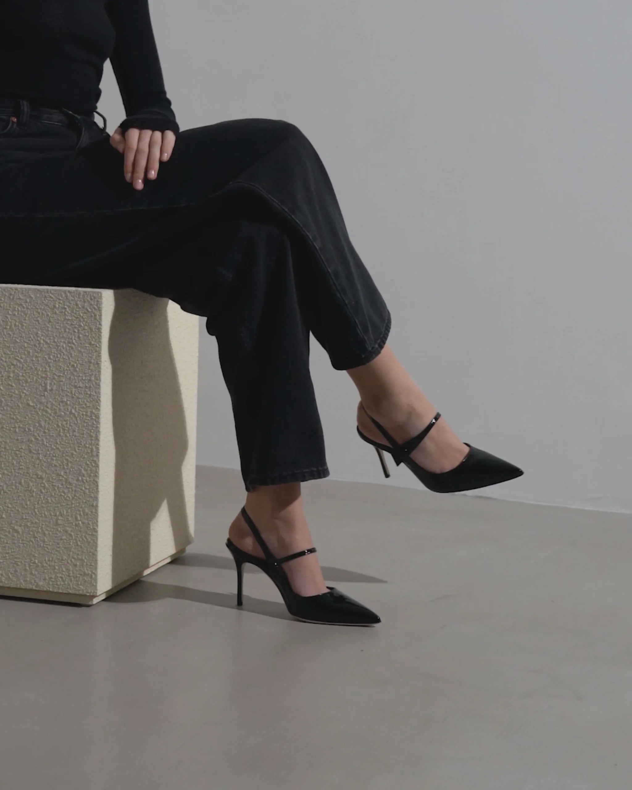 Didion 90 black patent slingbacks