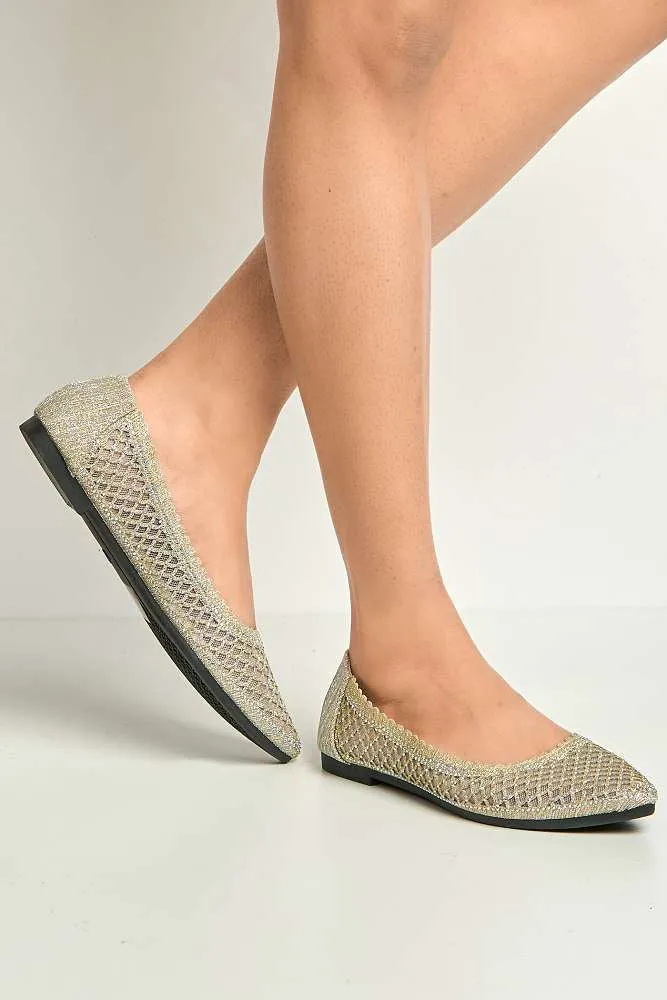 Ellora Pointed Toe Glitter Mesh Slip-On Pumps in Gold