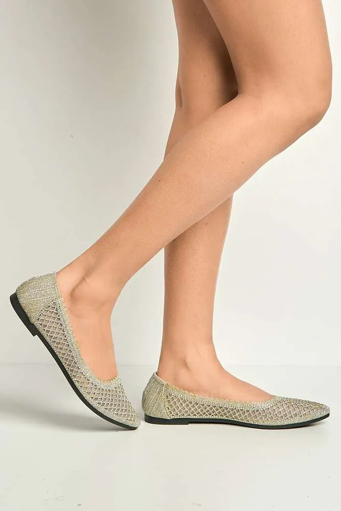 Ellora Pointed Toe Glitter Mesh Slip-On Pumps in Gold