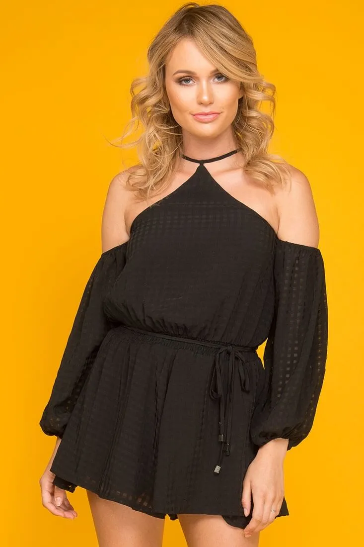 Emma Dressy Halter Top Romper Black