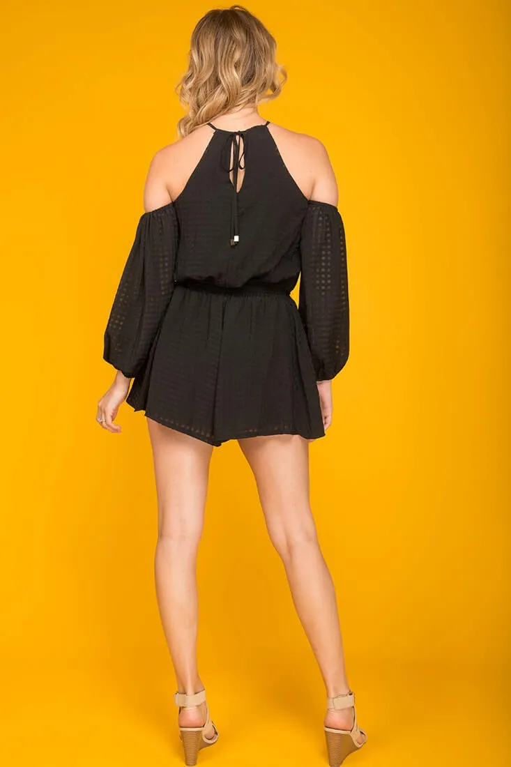 Emma Dressy Halter Top Romper Black