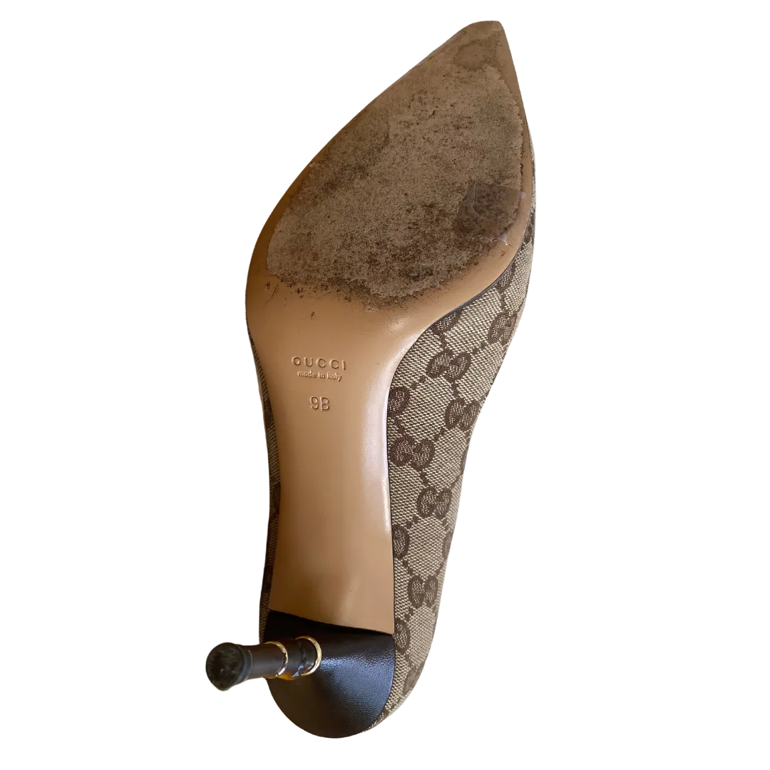 Gucci Guccissima Canvas Bamboo Heel Pumps