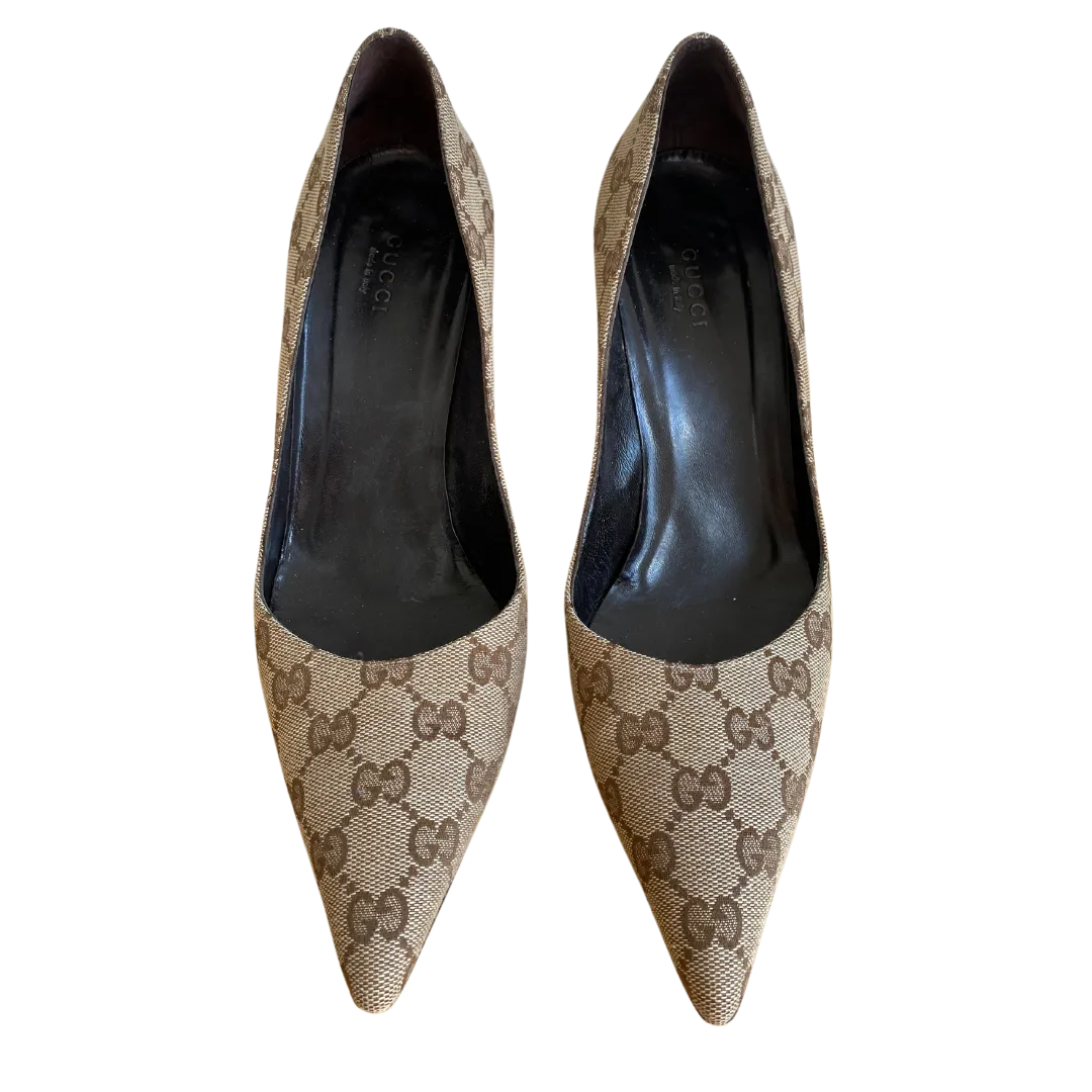 Gucci Guccissima Canvas Bamboo Heel Pumps
