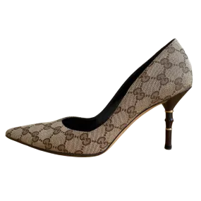 Gucci Guccissima Canvas Bamboo Heel Pumps