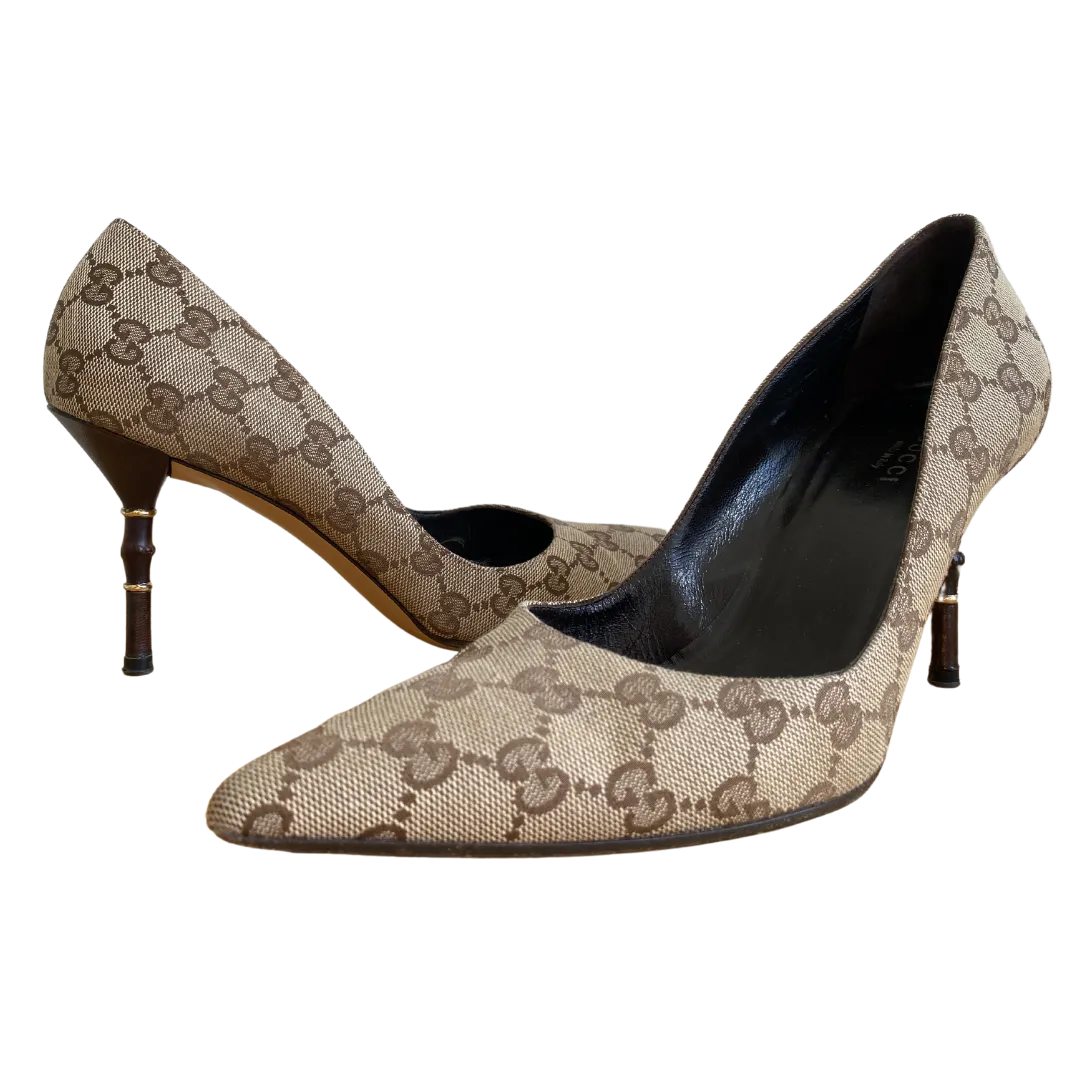Gucci Guccissima Canvas Bamboo Heel Pumps