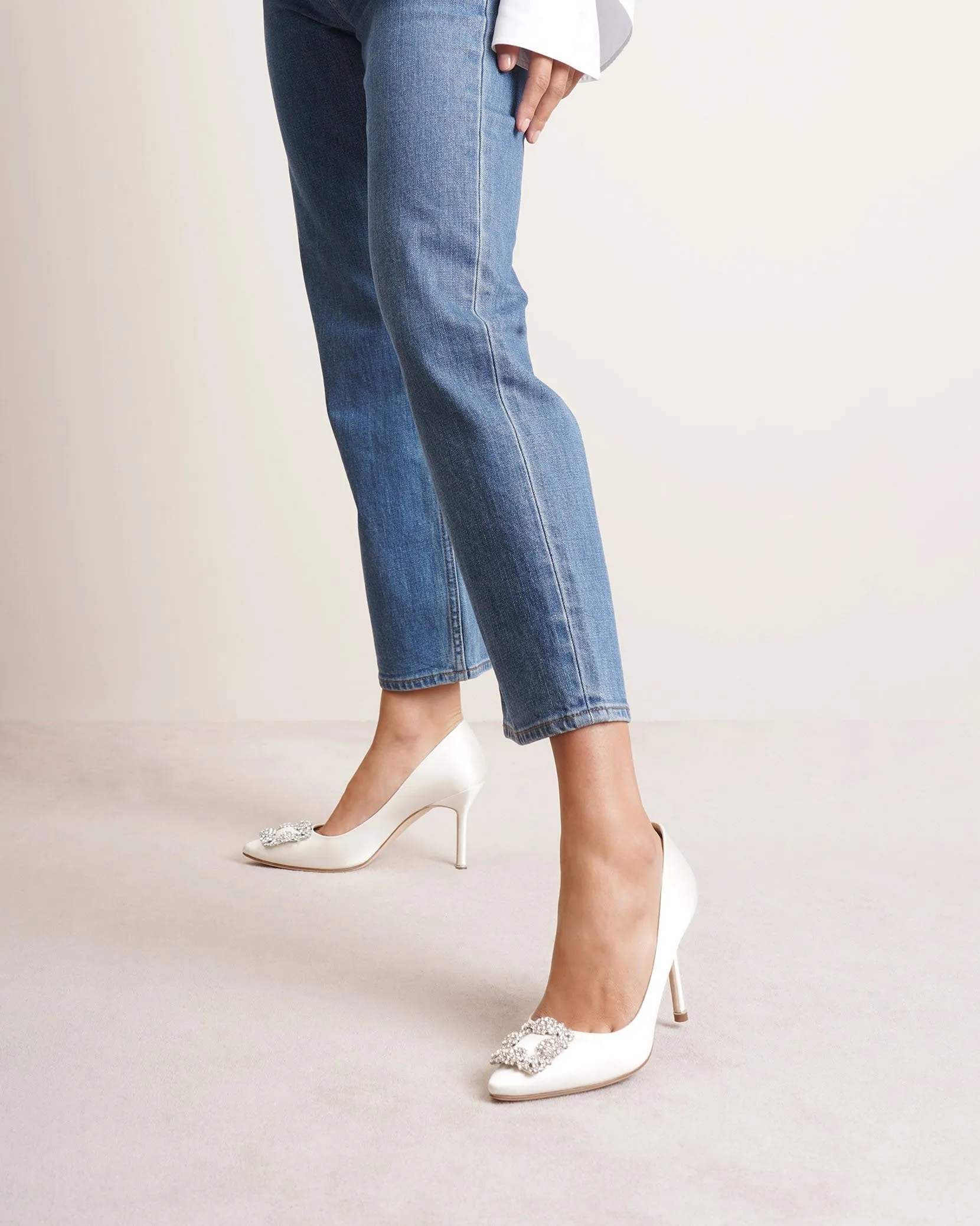 Hangisi 90 ivory satin pumps