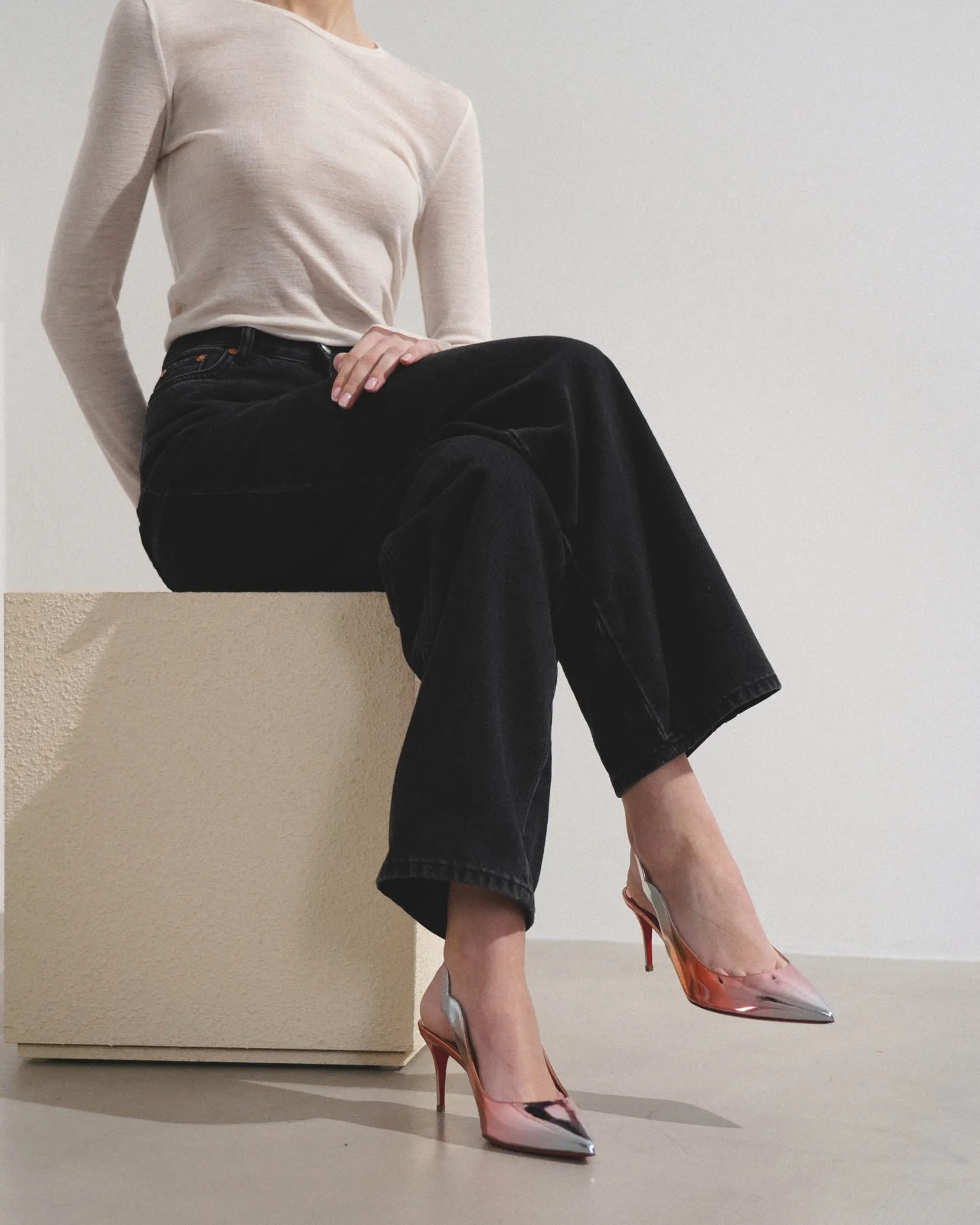 Hot Chick 70 metallic patent slingbacks