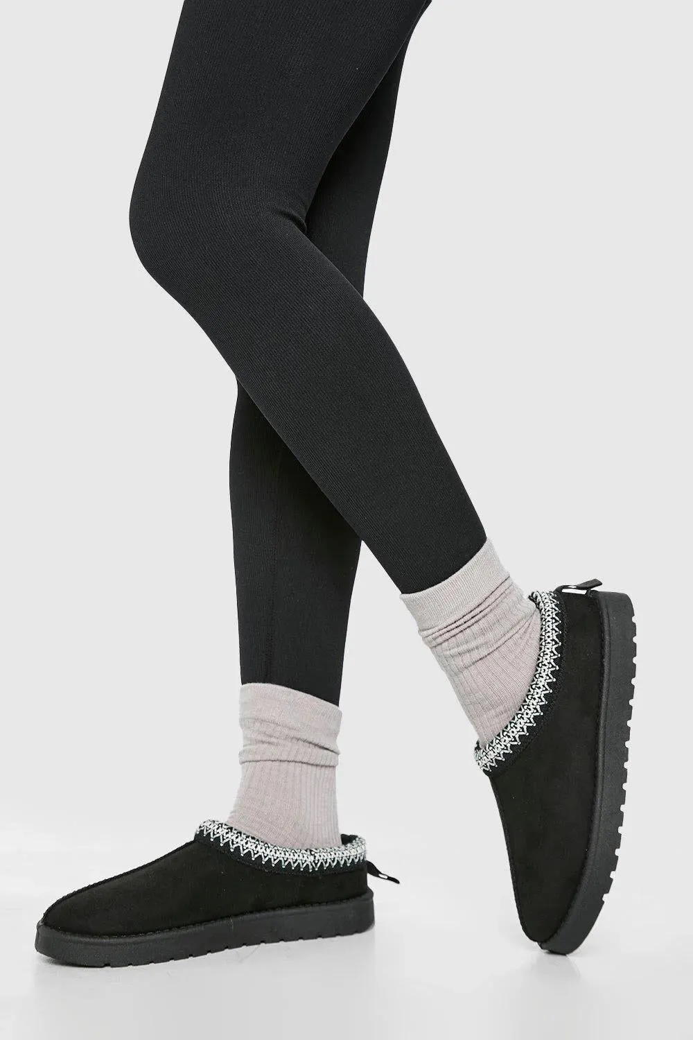 House Of Sehrish MX11 Black Faux Suede Embroidered Cozy Slipper Boots