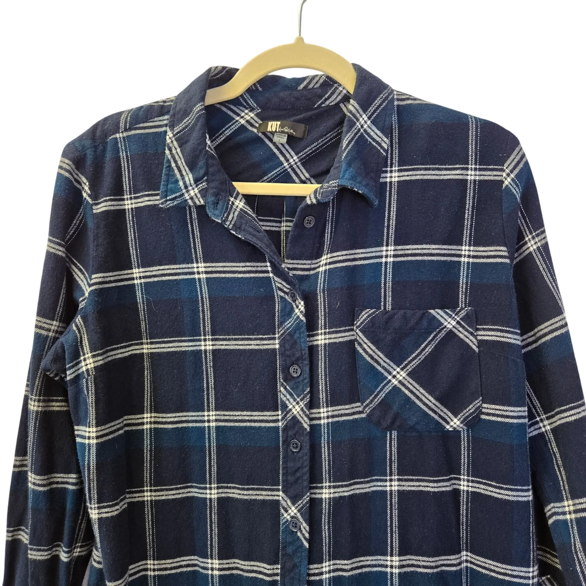 Kut from the Kloth Plaid Flannel Button Down Shirt Size Large