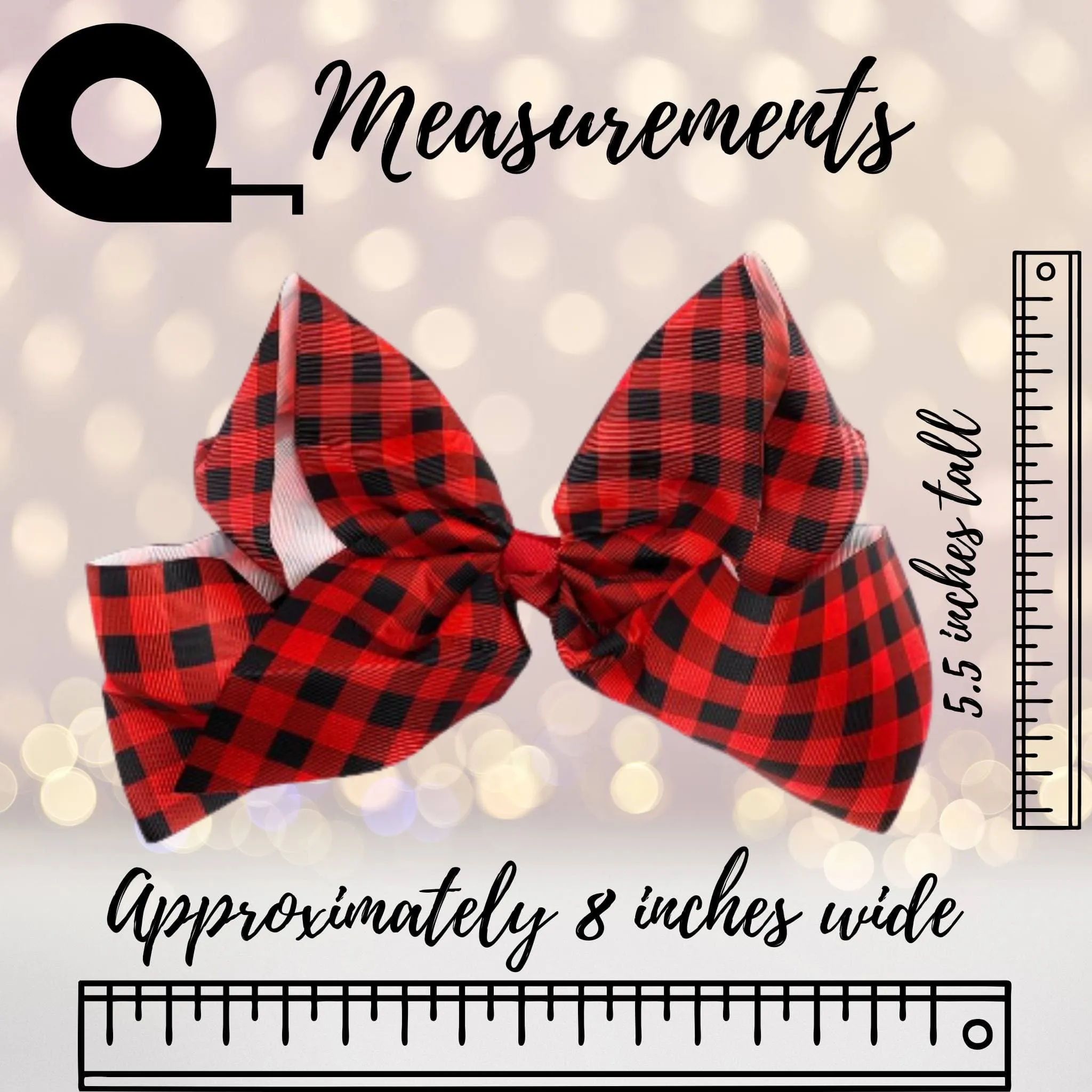 Large Red and Black Plaid Lumberjack Hair Bow, Black and White Plaid Buffalo Plaid Hair Bow