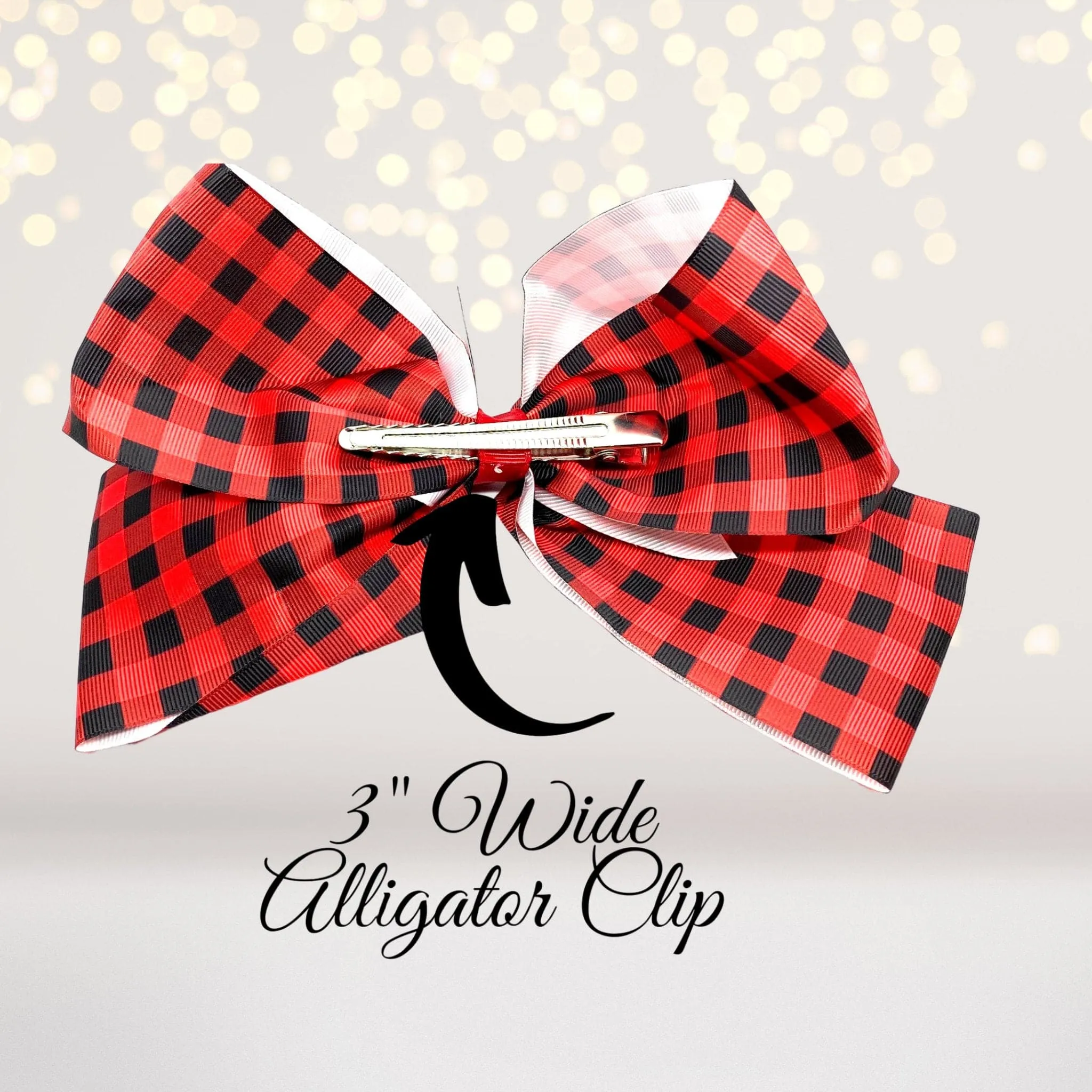 Large Red and Black Plaid Lumberjack Hair Bow, Black and White Plaid Buffalo Plaid Hair Bow