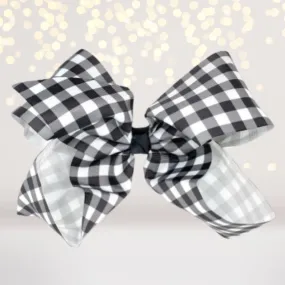 Large Red and Black Plaid Lumberjack Hair Bow, Black and White Plaid Buffalo Plaid Hair Bow