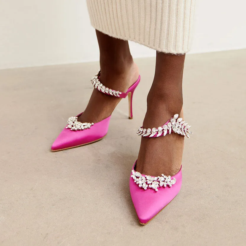 Lurum 90 pink satin mules