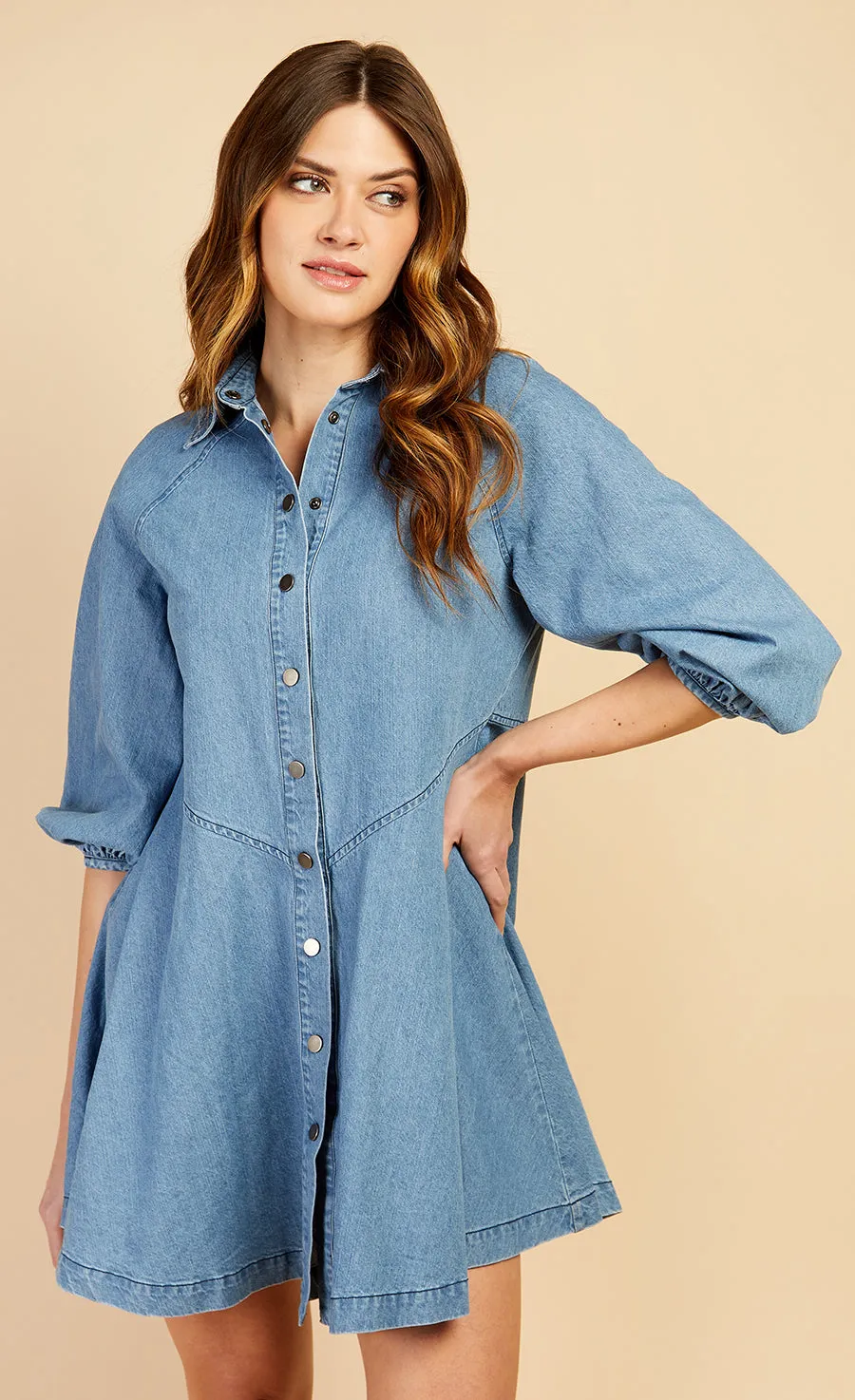 Mid-Blue Denim Western Seam Mini Dress by Vogue Williams