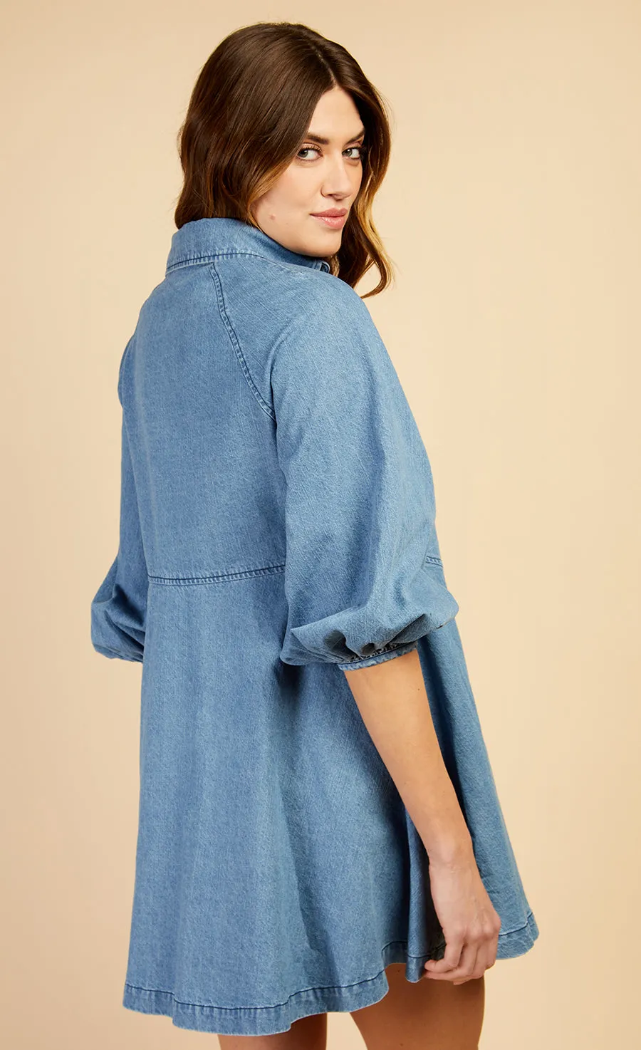 Mid-Blue Denim Western Seam Mini Dress by Vogue Williams