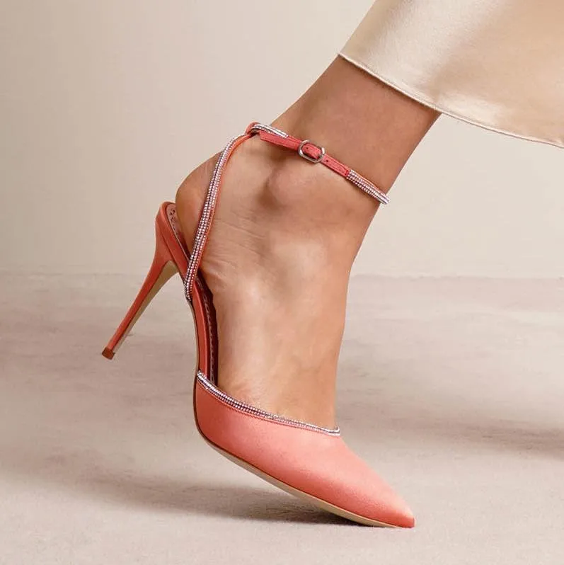 Narcona 90 coral satin jewel pumps