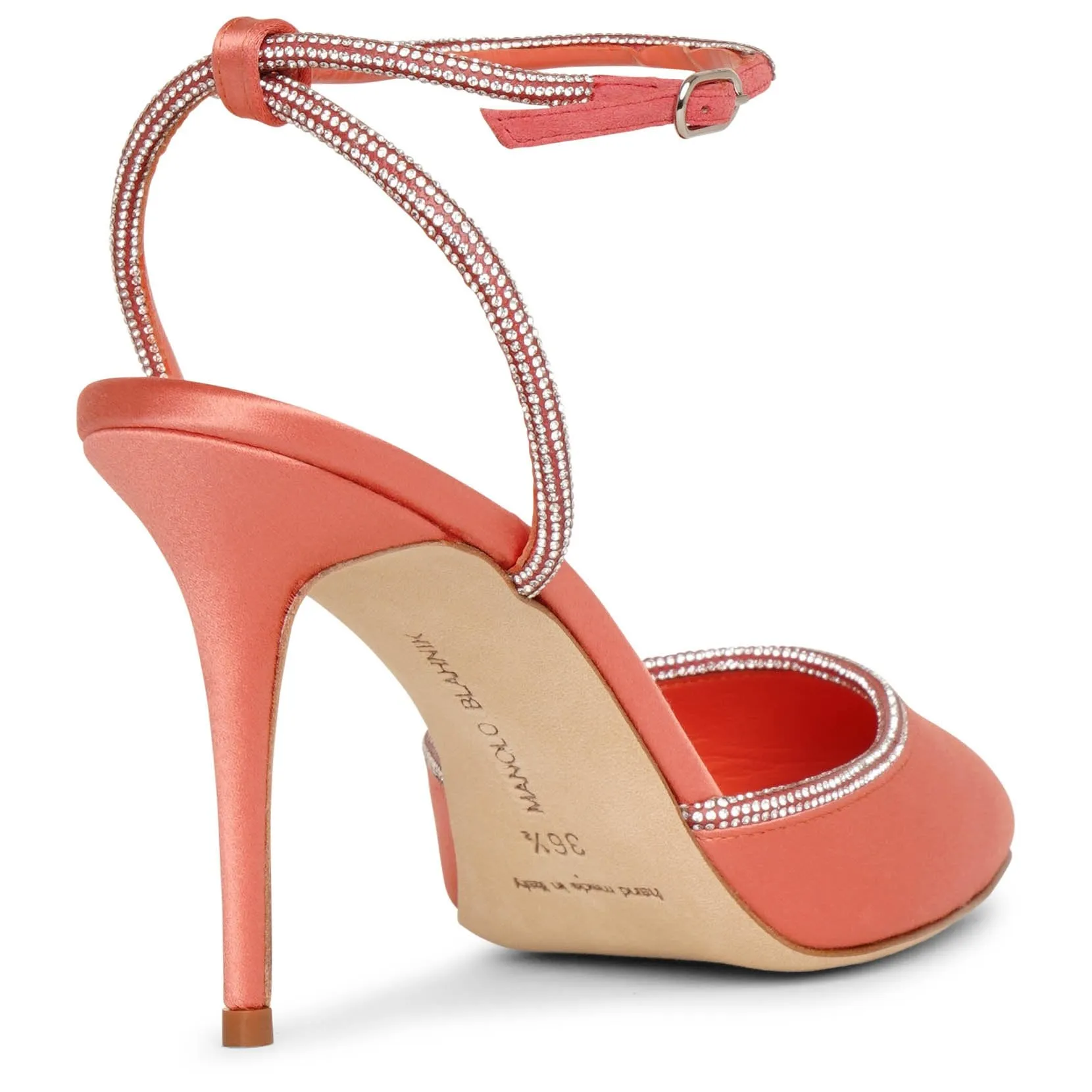 Narcona 90 coral satin jewel pumps